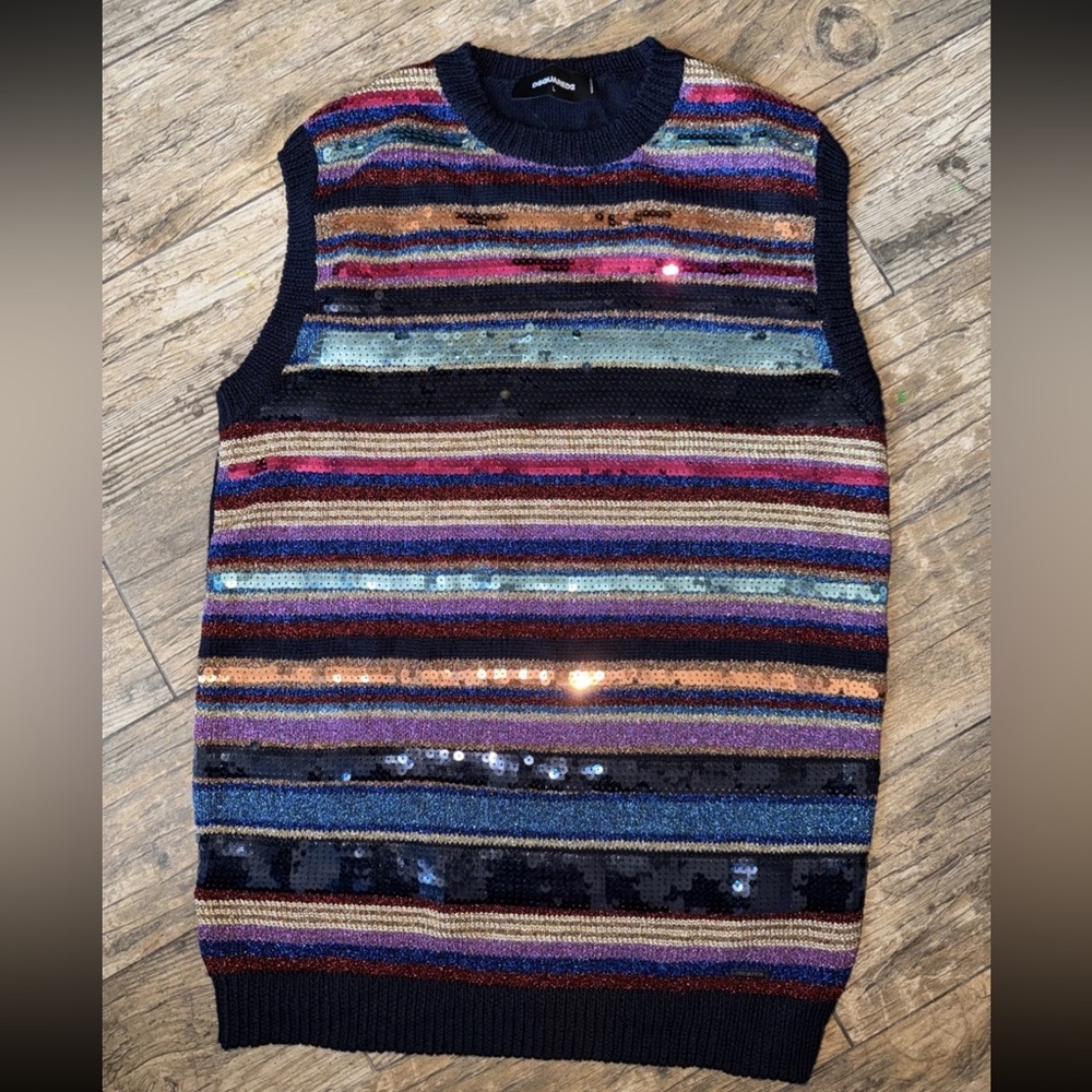 DSQUARED2 Navy Multicolor Striped Knit Top